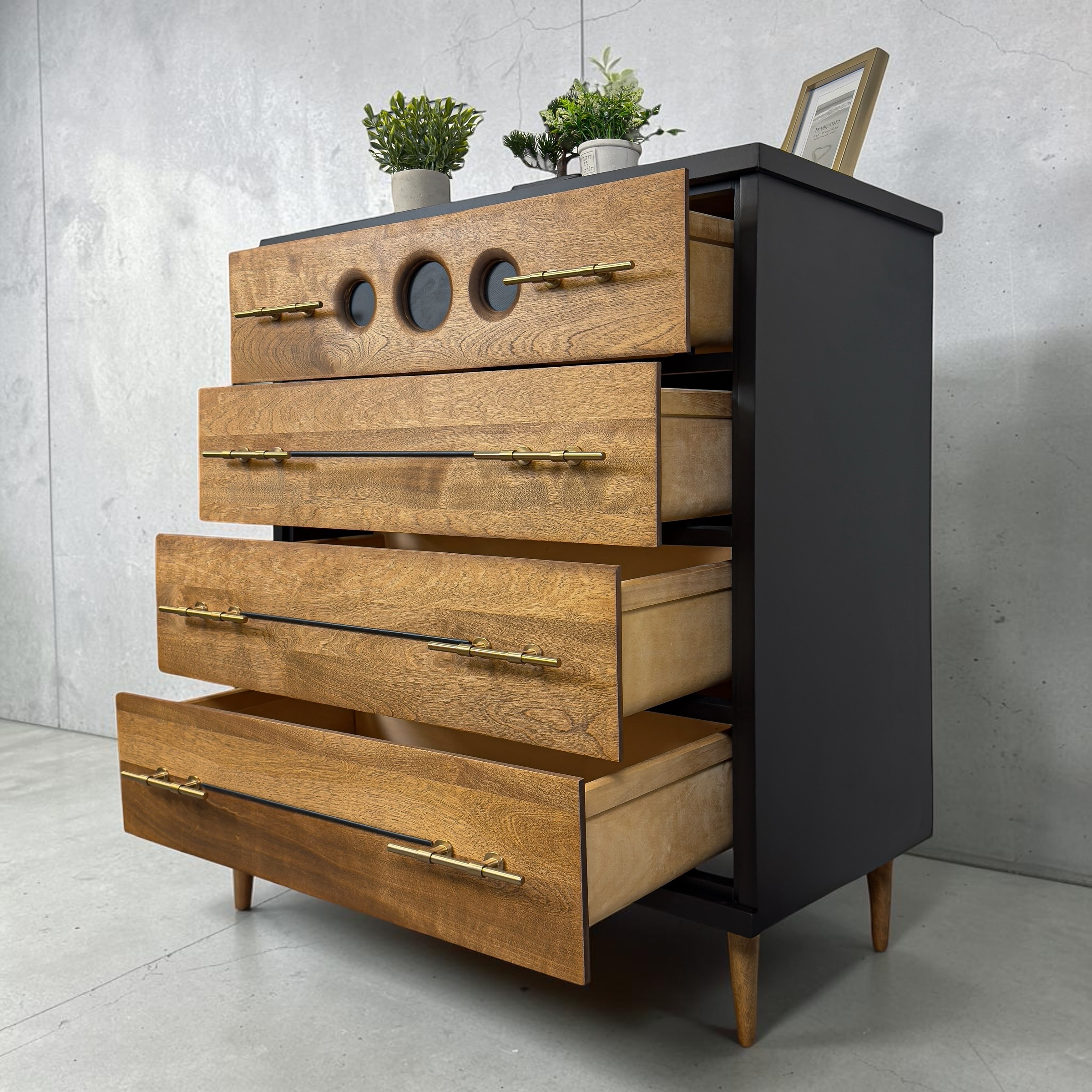 Refined wood and painted furniture detail